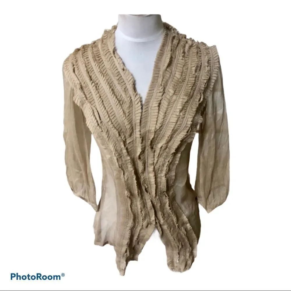 NWT Anthropologie Blue Tassel silk ruffle top S